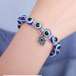 3for$20 Evil Eye Detail Hamsa Hand Charm Beaded Bracelet